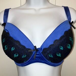 Curvy Kate full support bra, blue and black peacock motif, size 30GG